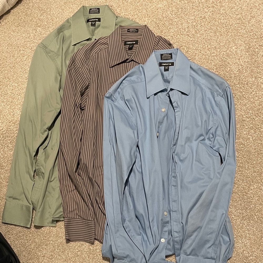 Claiborne Men's Shirts in Green, Black/Gray, and Blue